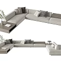 Modern Light Colored Sectional Sofa With Throw Pillows Coffee Table And Potted Plant 3d model