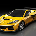 Yellow Corvette Sports Car With Black Rear Spoiler And Sleek Sporty Exterior Design