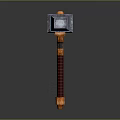Ornate Fantasy Hammer With Decorative Metal Plates Red Striped Handle And Blue Gemstone
