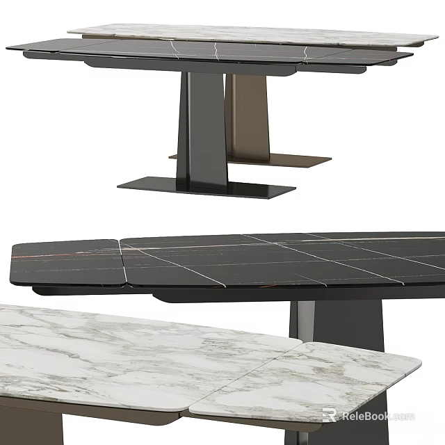 Modern Dining Table With Black Marble Tabletop And Sturdy Metal Base Design 3d model 