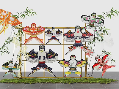 New Chinese Style Meichen Ancient Style Paper Kite Rack Intangible Cultural Heritage Paper Kite Meichen Guochao Paper Kite Sketch Hand-painted Kite Booth Spring Paper Kite Meichen 3d model