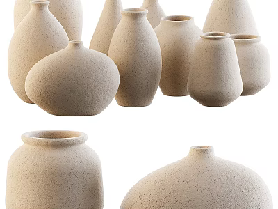Handmade Ceramic Vessels with Various Shapes and Natural Textured Surface 3d model