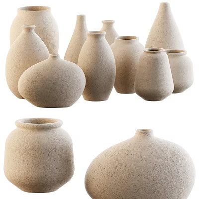 Handmade Ceramic Vessels with Various Shapes and Natural Textured Surface 3d model