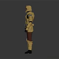 3D Armored Warrior Character in Yellow Armor with Red Shoulder Patch and Brown Pants