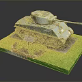 Military Tank Model Displayed on Green Base With Small Plants and Plaque