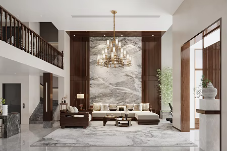 New Chinese Duplex Living Room Living Room 3d model