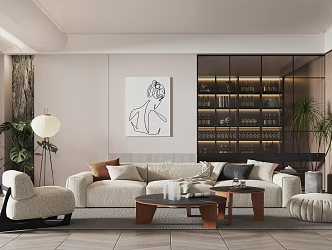 Modern main lamp living room sofa background wall wine cabinet sofa coffee table combination 3d model