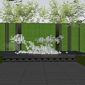 Modern Outdoor Landscape Sculpture With White Geometric Structure Green Wall Grass And Stone Slab Floor