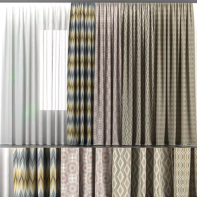 Stylish Fabric Curtains With Diverse Patterns And Colors For Home Window Decor 3d model
