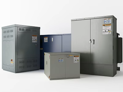 Various Sizes Industrial Equipment With Electrical Control Cabinets And Distribution Panels 3d model