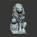 Lion Statue Sitting With Detailed Mane On Square Base Shiny Surface 3d model