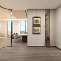 Modern Luxury Executive Office Interior With Large Marble Display Cabinet And Comfortable Ergonomic Furniture