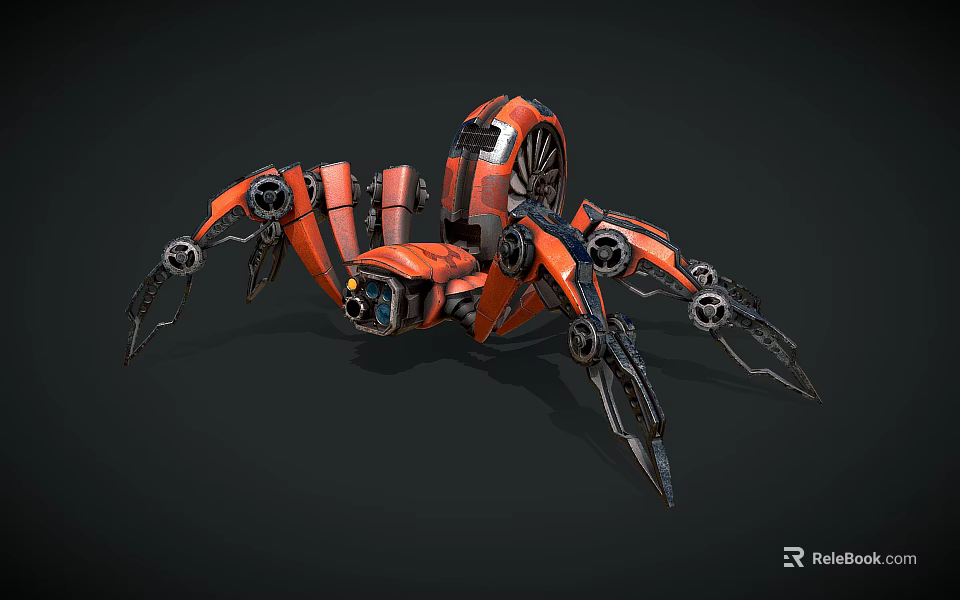 Mechanical Reptile Robot With Red Metallic Legs And Spider Inspired Sci Fi Design 3d model