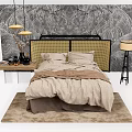 Modern background double bed light double bedside table background wall 3d model