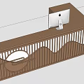 Wooden Reception Desk With Wavy Lattice Design And Apple iMac