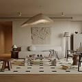 Modern Minimalist Living And Dining Area Interior Design With Sofa Rug And Pendant Light