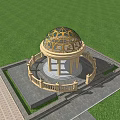 Ornate Dome Building With Golden Decorative Details on Green Lawn and Stone Railings