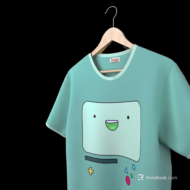Light Green T-shirt With Cute Cartoon Square Smiling Face Graphic Design 3d model 