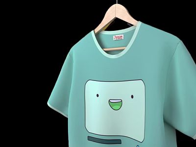 Light Green T-shirt With Cute Cartoon Square Smiling Face Graphic Design 3d model