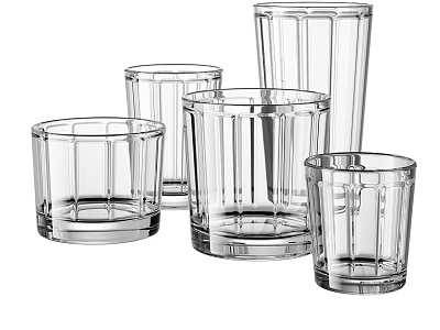 Clear Glass Drinking Glasses with Vertical Stripes and Various Sizes for Home Beverage Serving 3d model