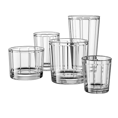 Clear Glass Drinking Glasses with Vertical Stripes and Various Sizes for Home Beverage Serving 3d model