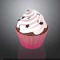 Sweet Cupcake With Pink Paper Liner Swirl White Frosting And Black Star Sprinkles