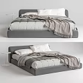 Upholstered Gray Double Bed With White Pillows Gray Quilt Fringed Blanket And Small Side Table