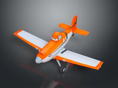 Orange Toy Airplane Model With White Wings Black Wheels And Cartoon Face 3d model