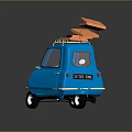 Cute Retro Blue Small Car With Orange Surfboard On Roof 3d model