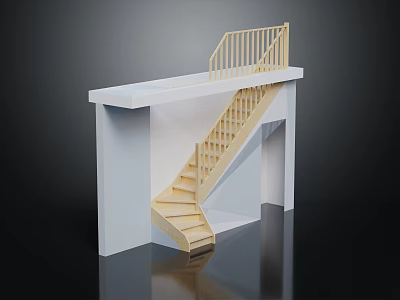 Modern Minimalist Wooden Staircase With Handrail And White Support Structure 3d model
