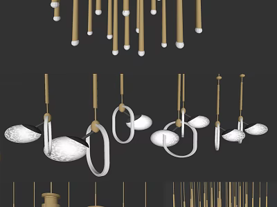 Stylish Modern Chandeliers With Brass Rods White Globe Shades And Diverse Hanging Structures 3d model