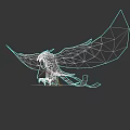 Red and Yellow Feathers Flying Bird Spreading Wings Carrying White Box with Golden Patterns
