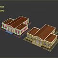 Two Building Models Showcasing Red Roofs White Walls Symmetrical Design And Steps 3d model