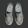 White Low Top Casual Shoes With Blue Logo And Distressed Design For Daily Wear