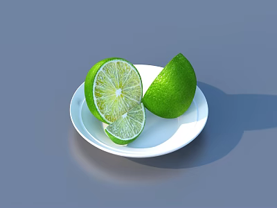 Fresh Green Limes Sliced and Whole Arranged on White Plate with Juicy Look 3d model