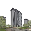 Modern High-Rise Residential Building With Green Trees Lawn And Blue Sky