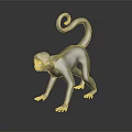 Realistic Black Monkey With Curled Tail Open Mouth On Black Background With Reflection 3d model