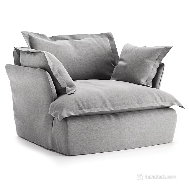 Stylish Modern Single Sofa With Soft Gray Fabric And Comfortable Pillows 3d model