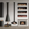 Modern Fireplace Designs Featuring Freestanding and Built-in Styles with Burning Flames and Stacked Firewood
