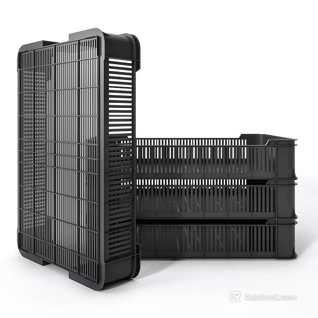 Black Plastic Storage Basket Combination with Stackable Design and Durable Material for Home Organization 3d model 