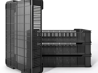 Black Plastic Storage Basket Combination with Stackable Design and Durable Material for Home Organization 3d model