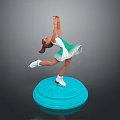 Girl Figure Skater In Green White Dress On Blue Pedestal Performing Ice Skating Pose