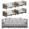 Rattan Sofa With White Cushions And Brown Armrests Multiple Angles