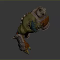 Orc Warrior Character With Green Skin Horns Spiked Armor Orange Belt And Metal Boots