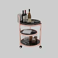 Three Tier Rose Gold Frame Desk with Black Trays Wine Bottles Glasses Jars Towels