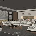 Quiet Restaurant Sofa Combination Tea Table Dining Table and Chair 3d model