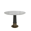 Round Marble Top Dining Table with Black Metal Column and Gold Base 3d model