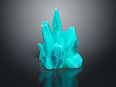 Blue Crystal Cluster With Pointed Crystals On Black Background And Reflection 3d model