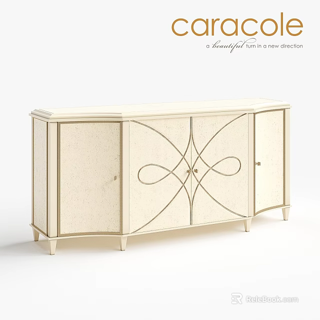 Elegant White Console Cabinet With Geometric Carved Patterns And Curved Legs 3d model
