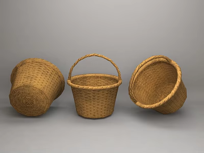 Woven Storage Baskets Set of Three with Handle in Different Positions 3d model
